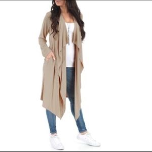 NWOT Tan Draped Waterfall Cardigan